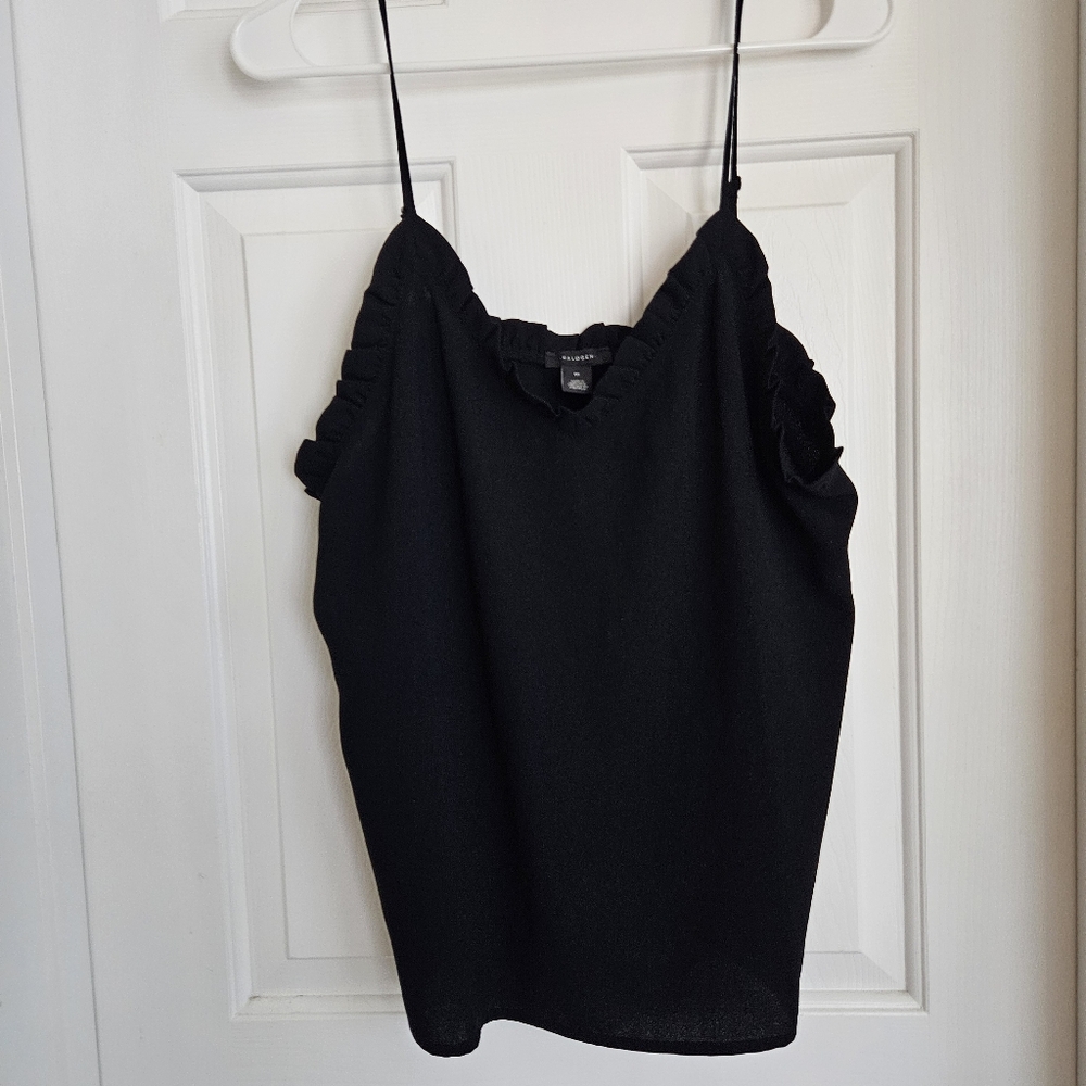 Halogen Black Ruffle Trim Cami Tank Top | Size M